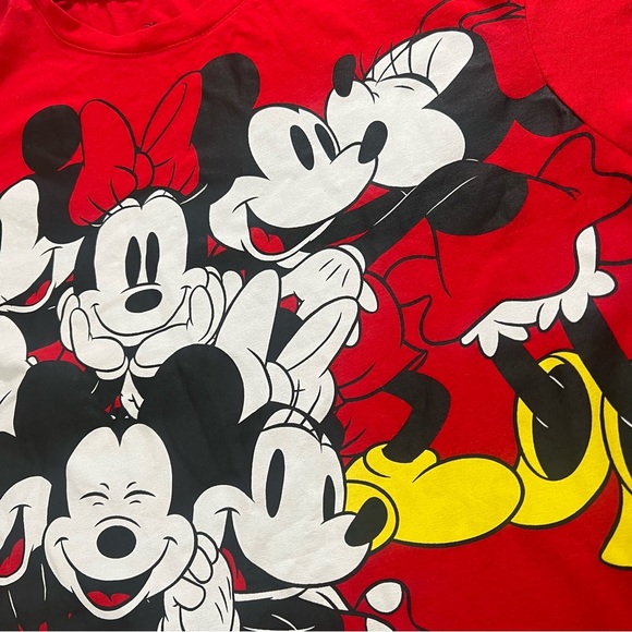Disney Mickey Minnie Mouse Print Cropped Crew Neck Long Sleeves red tee SZ XXL - Picture 6 of 16